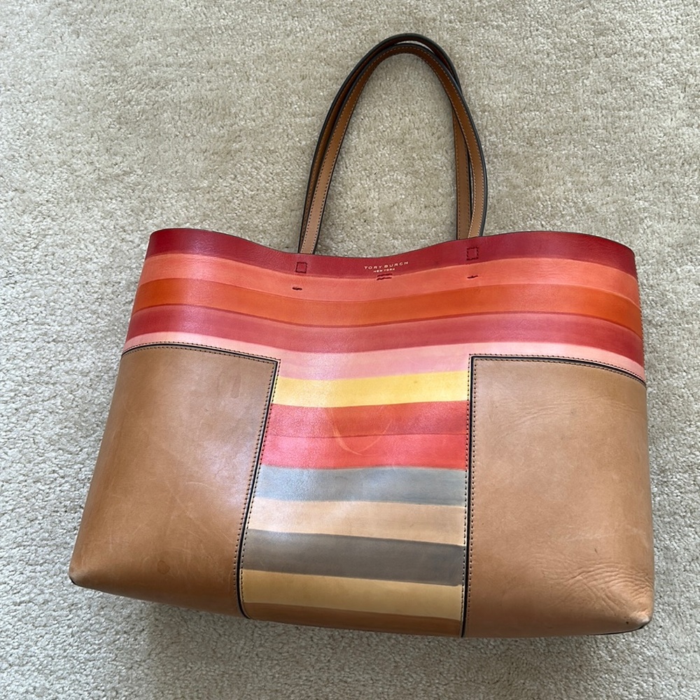 Tory Burch Multi color Watercolor Leather Tote
